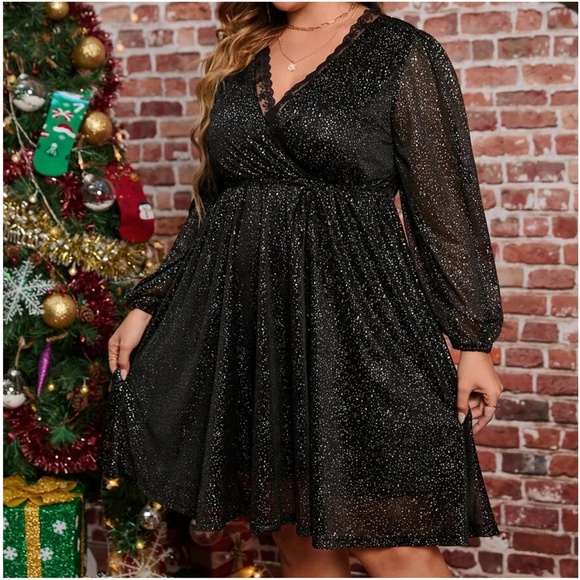 Plus Luxe Glitter Evening Formal Party Lace Dress - Picture 6 of 8